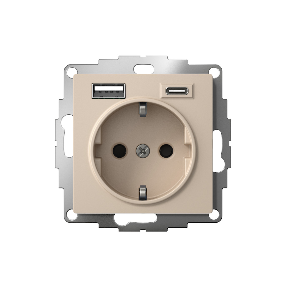systeme electric atlasdesign, розетка с заземлением 16а с usb a+c для зарядки песочный atn001232