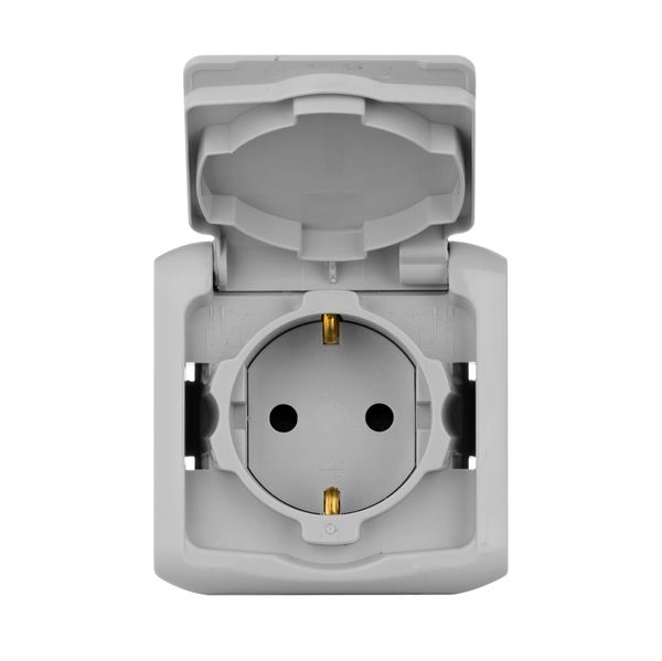 legrand quteo ip-44 розетка 1-я с заземлением с крышкой (со шторками) серая