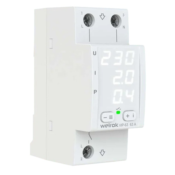 Многофункциональное реле контроля напряжения и тока Welrok VIP-63 1Ф 63А (max 80A) 13900ВА белый 4660251140335