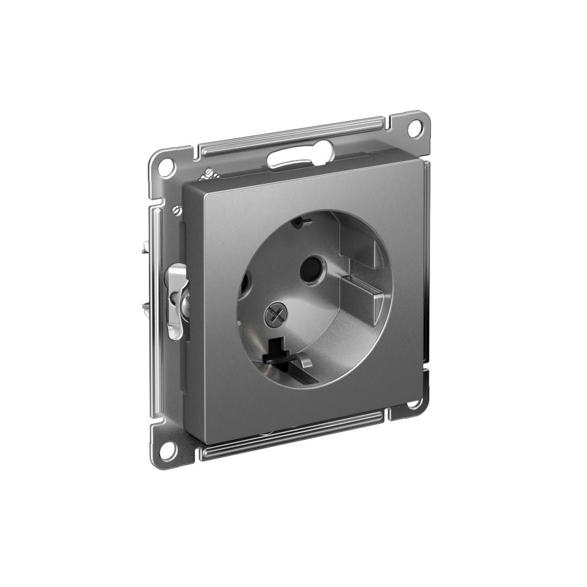 Systeme Electric ATLASDESIGN розетка 1-я с заземлением со шторками сталь