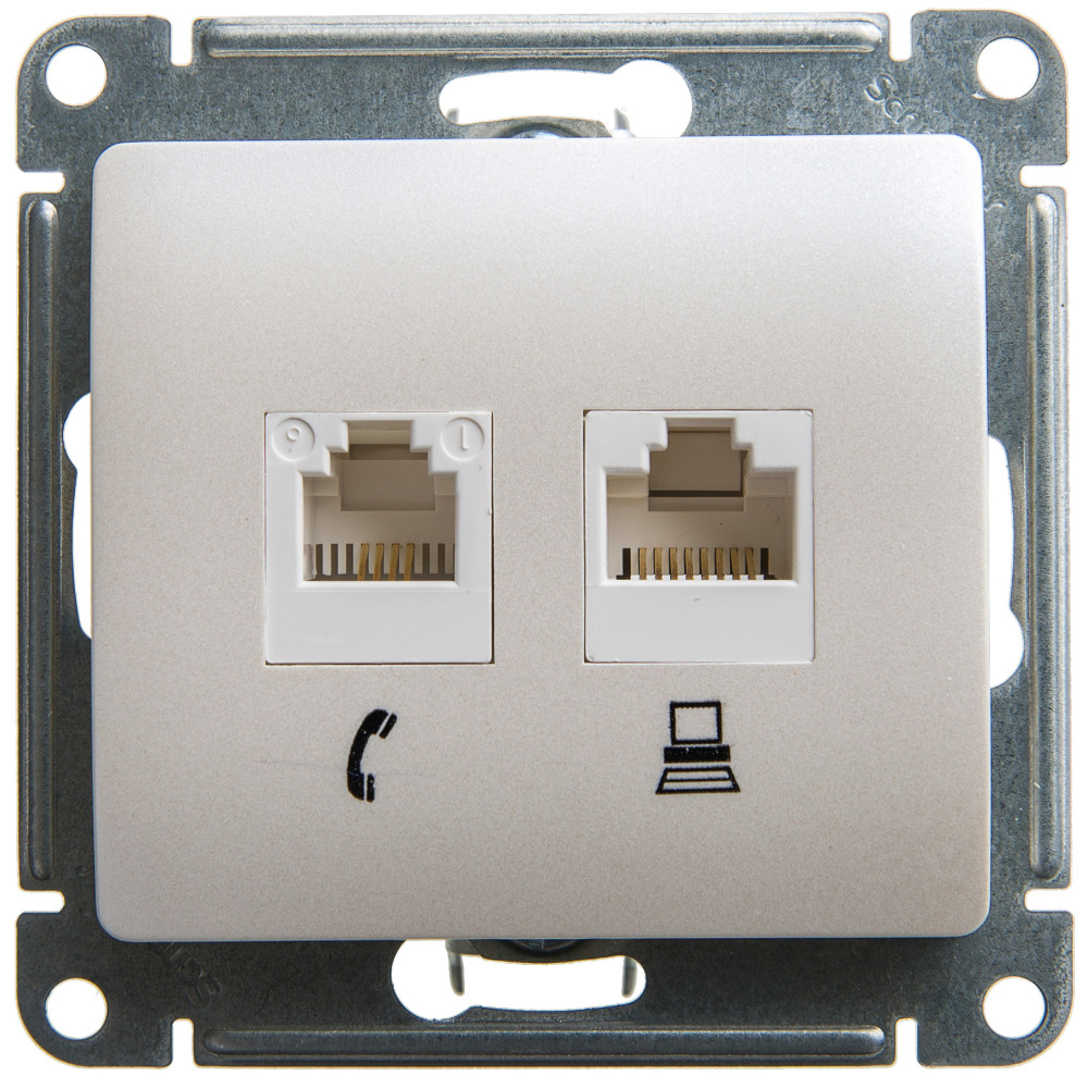 System Electric Glossa розетка двойная RJ11+RJ45 5е кат. перламутр