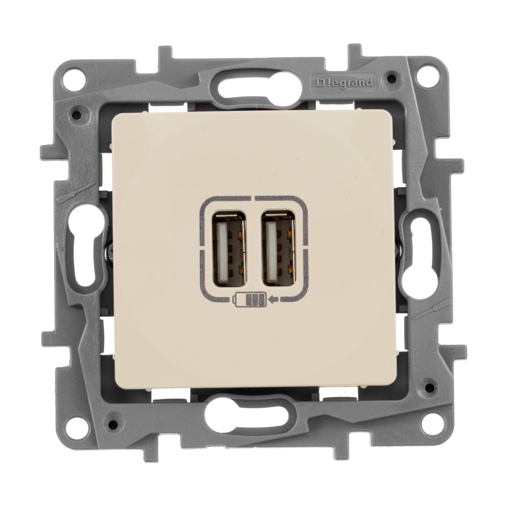 legrand etika зарядное устройство с двумя usb-разьемами 240в/5в 2400ма слоновая кость