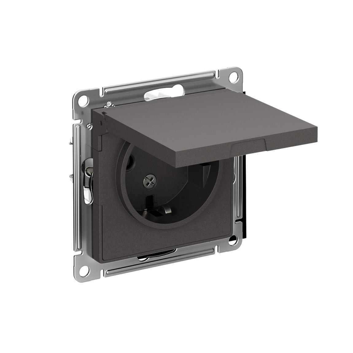 systeme electric atlasdesign розетка 1-я с заземлением со шторками с крышкой ip20 базальт atn001446