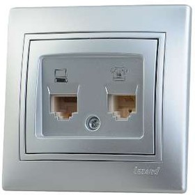Lezard Mira розетка телефонная+розетка компьютерная RJ-45 серебро