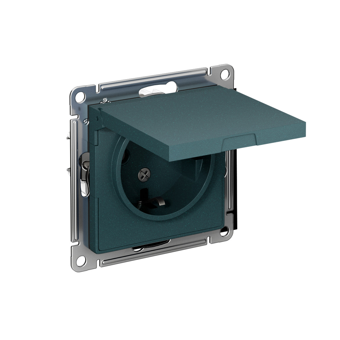 systeme electric atlasdesign розетка 1-я с заземлением со шторками с крышкой ip20 изумруд