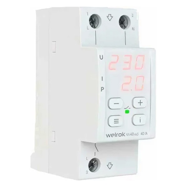  Многофункциональное реле контроля напряжения и тока Welrok VI-40 1Ф 40А (max 50A) 9200ВА белый 4660251140236
