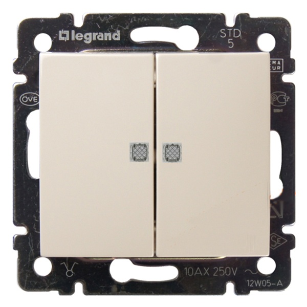 Legrand Valena выключатель 2 клавишный с подсветкой слоновая кость