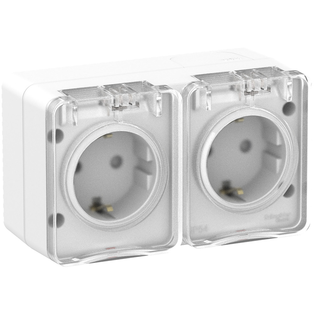 AtlasDesign Profi54 O/У Розетка 2-ая с заземлением со шторками 16А 250B белый IP54 ATN540126