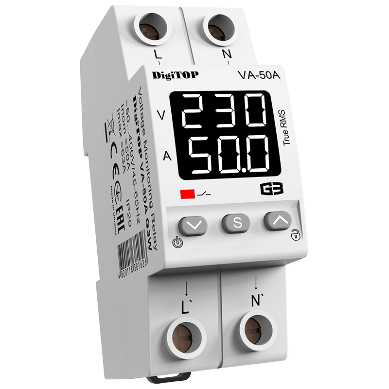VA-50A Реле напряжения 50А с контролем тока DigiTop
