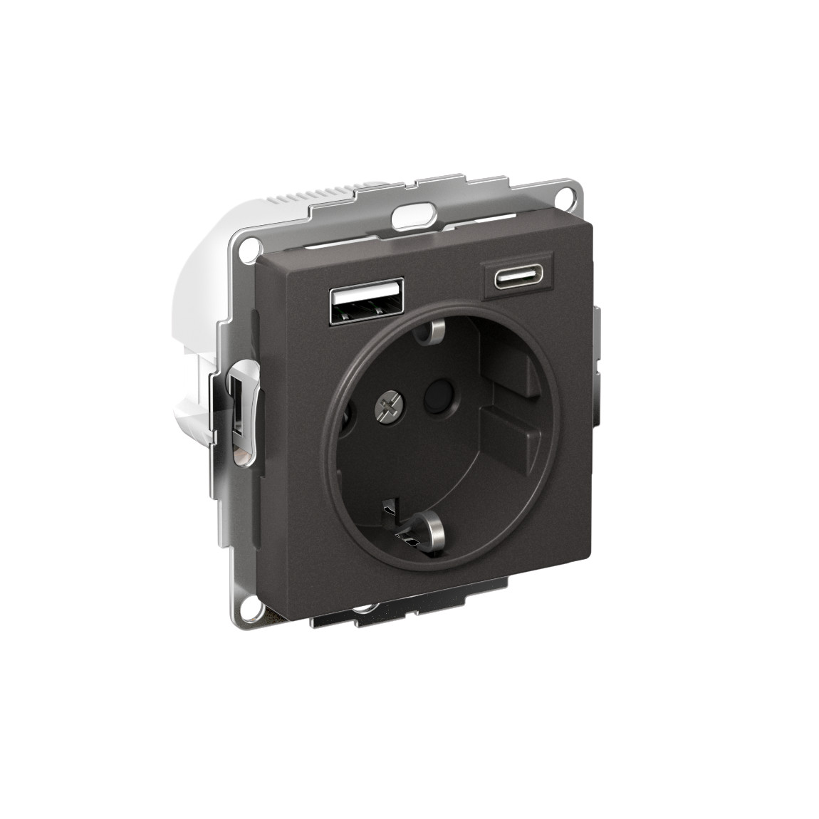systeme electric atlasdesign розетка с заземлением и с 2 usb a+a, 2х5в/1,2а,16а, базальт atn001432