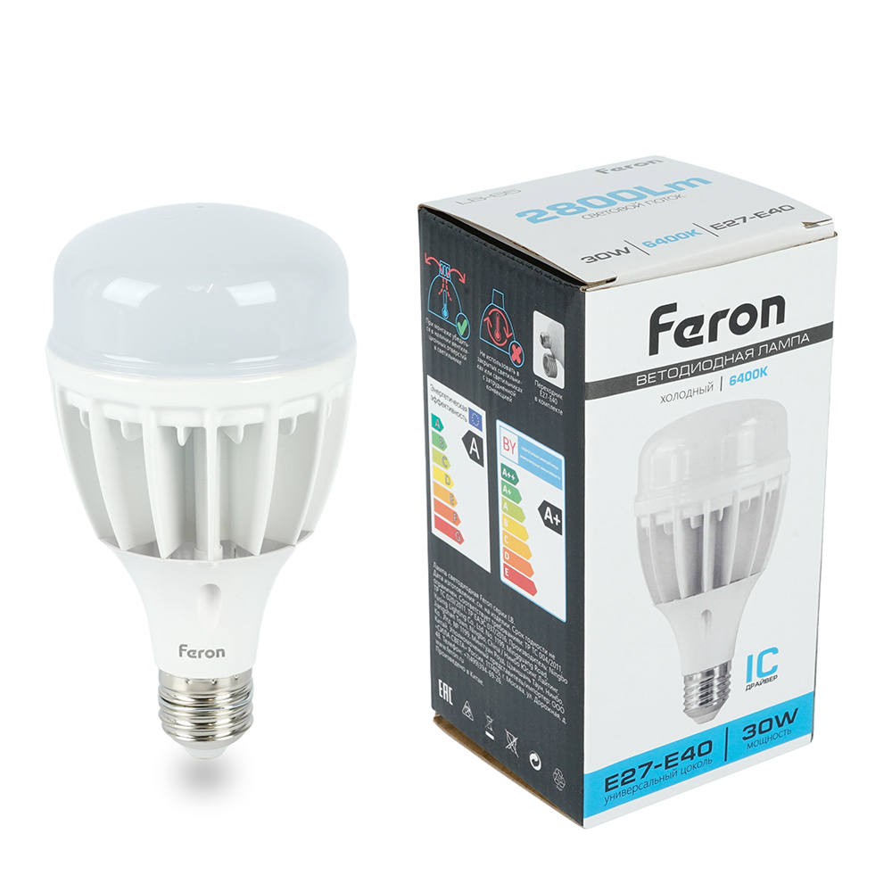 Лампа светодиодная промышленная LB-65 T80 30W 175-230V E27 6400K Feron