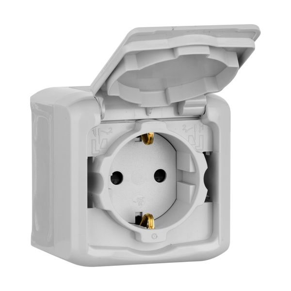 legrand quteo ip-44 розетка 1-я с заземлением с крышкой (со шторками) серая