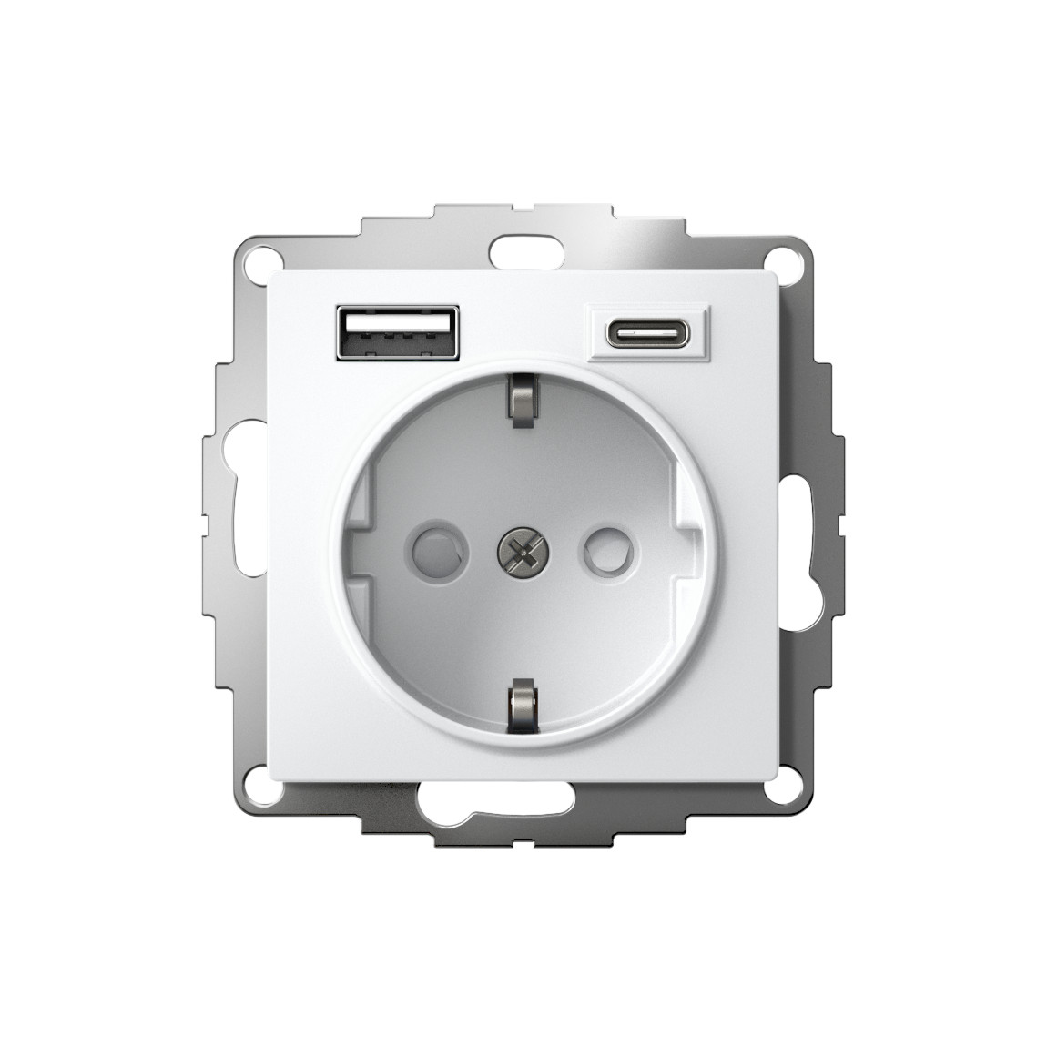 systeme electric atlasdesign, розетка с заземлением 16а с usb a+c для зарядки белый atn000132