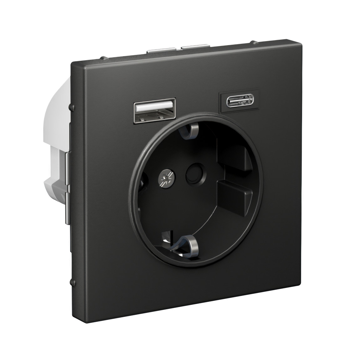 system electric artgallery розетка 1-я с заземлением со штор., с usb+usb type с,базальт gal001432
