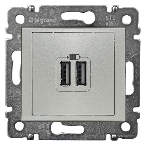 Legrand Valena розетка USB 2-я 1500 мА алюминий