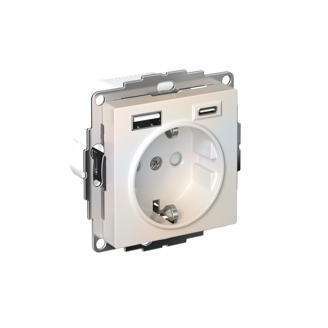 Systeme Electric ATLASDESIGN Розетка с заземлением 16А+2USB A+С,(5В/2,4А/3 А, 2х5В/1,5А) жемчуг  