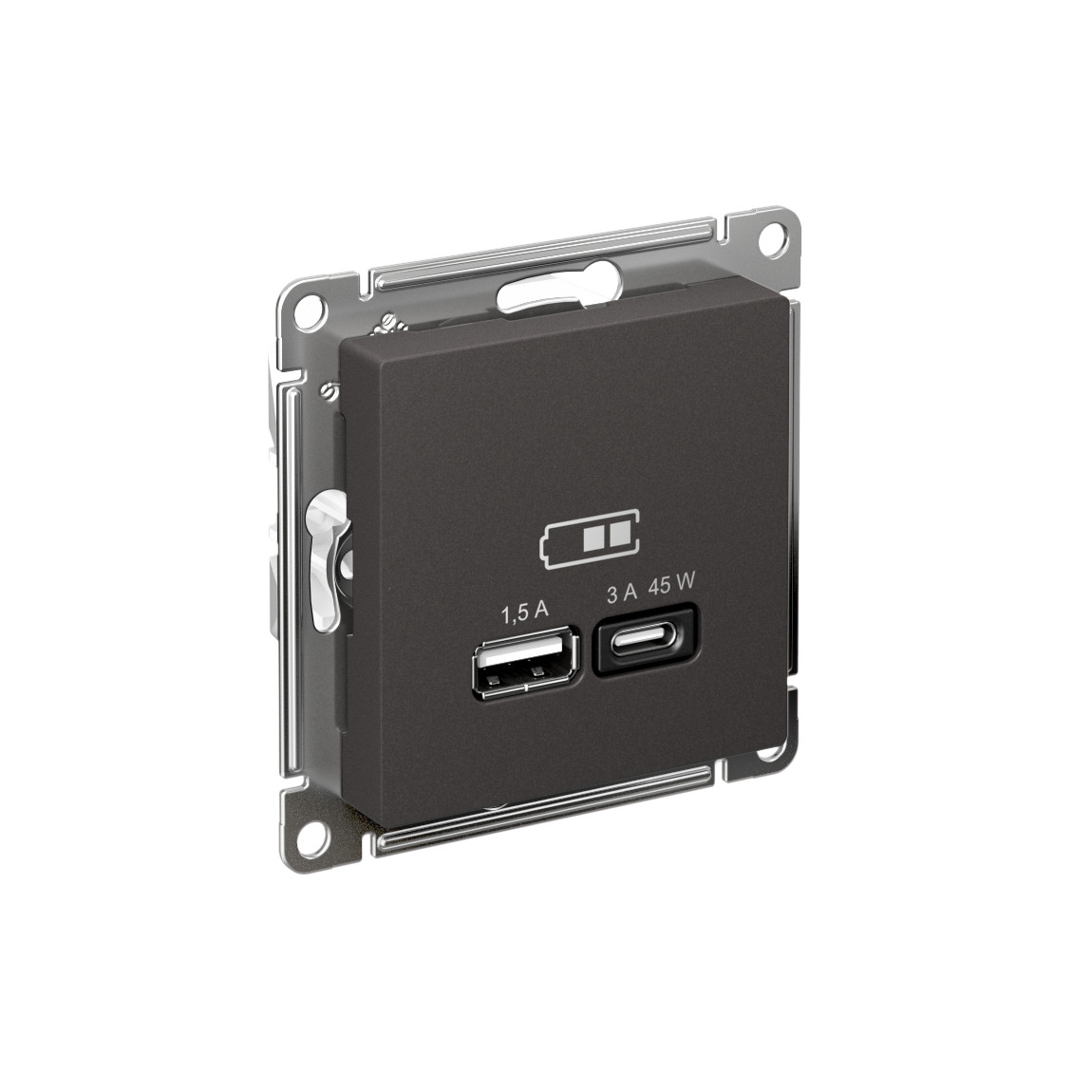 systeme electric atlasdesign,розетка usb для зарядки 2-я, a + тип-с 45w высокоскор.заряд.qc,pd, базальт