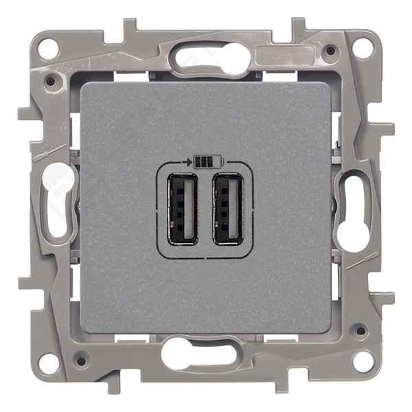 Legrand Etika Зарядное устройство с двумя USB-разьемами 240В/5В 2400мА алюминий