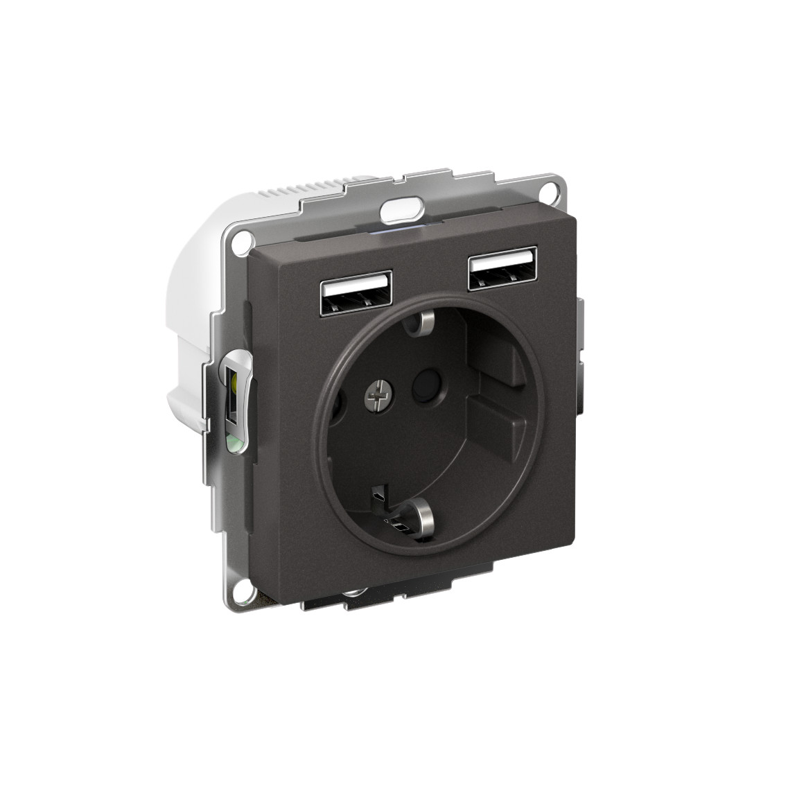 systeme electric atlasdesign розетка с заземлением и с 2 usb a+a, 2х5в/1,2а,16а, базальт atn001430