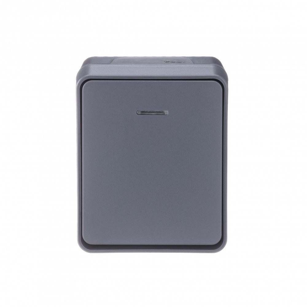 atlasdesign profi54 о/у выключатель 1-клавишный с подсветкой 10а антрацит ip54 atn544013