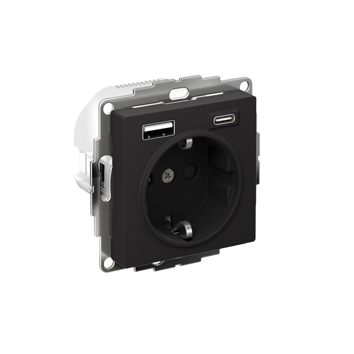 Systeme Electric ATLASDESIGN Розетка с заземлением 16А+2USB A+С, (5В/2,4А/3 А, 2х5В/1,5А) карбон  