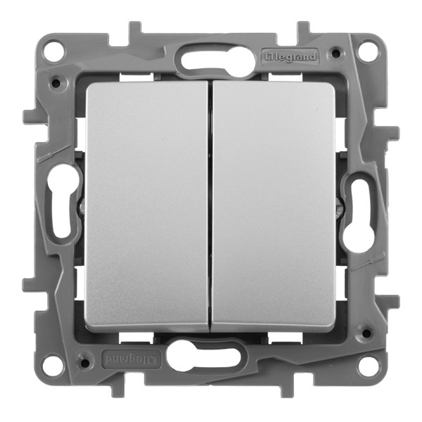 Legrand Etika выключатель 2 клавишный алюминий