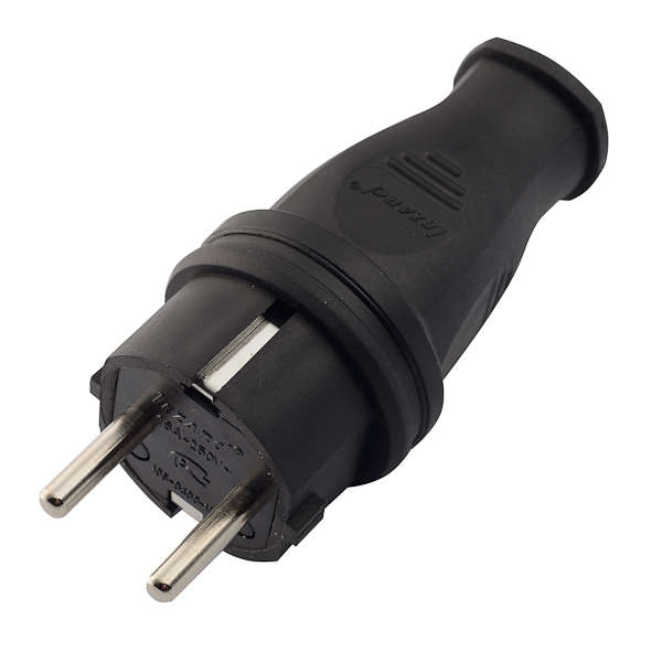 Вилка каучук с заземлением прямая 16А 250V Lezard