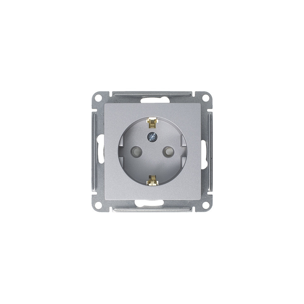 systeme electric atlasdesign, розетка 1-я с заземлением со шторками алюминий atn000345