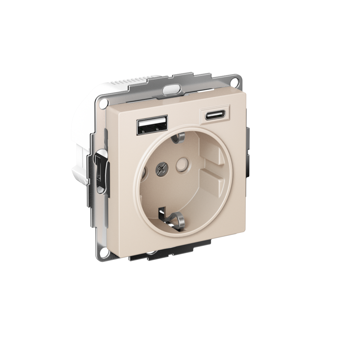 Systeme Electric ATLASDESIGN, Розетка с заземлением 16А с USB A+C для зарядки бежевый ATN000232