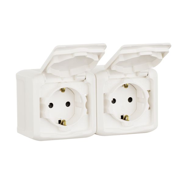 legrand quteo ip-44 розетка 2-я с заземлением с крышкой (со шторками) белая