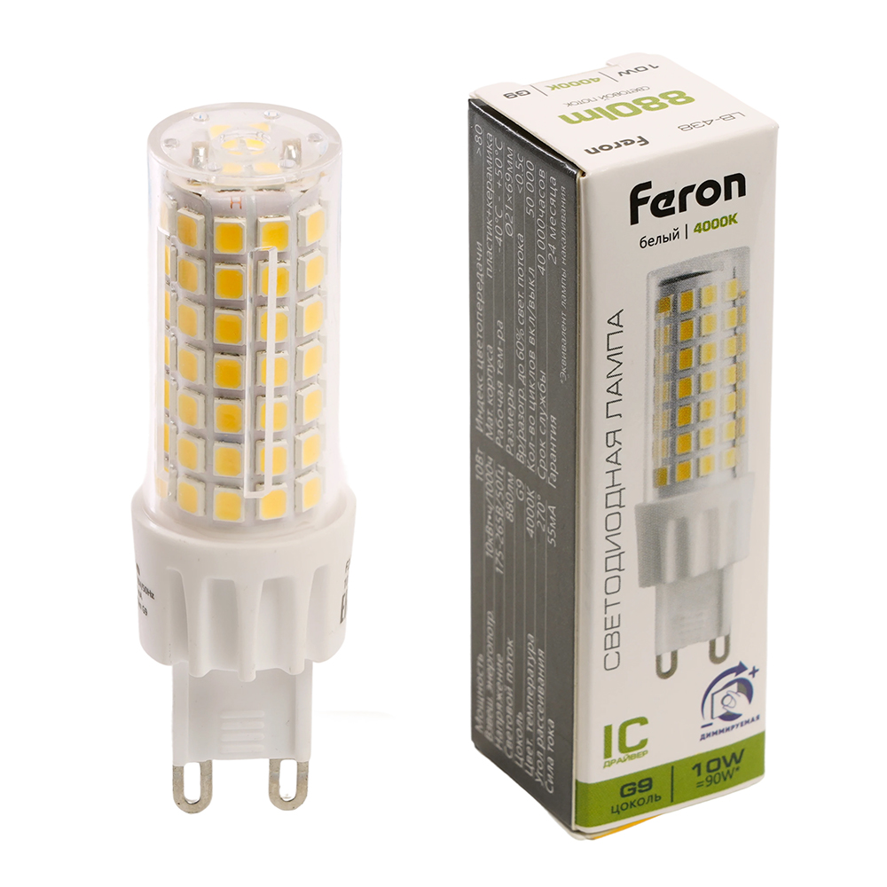 Лампа светодиодная диммируемая Feron LB-438 G9 10W 175-265V 4000K кукуруза
