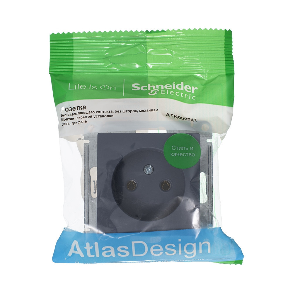 systeme electric atlasdesign, розетка 1-я без заземления грифель