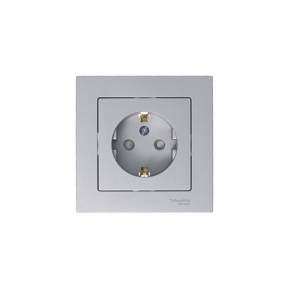 systeme electric atlasdesign, розетка 1-я с заземлением со шторками алюминий atn000345