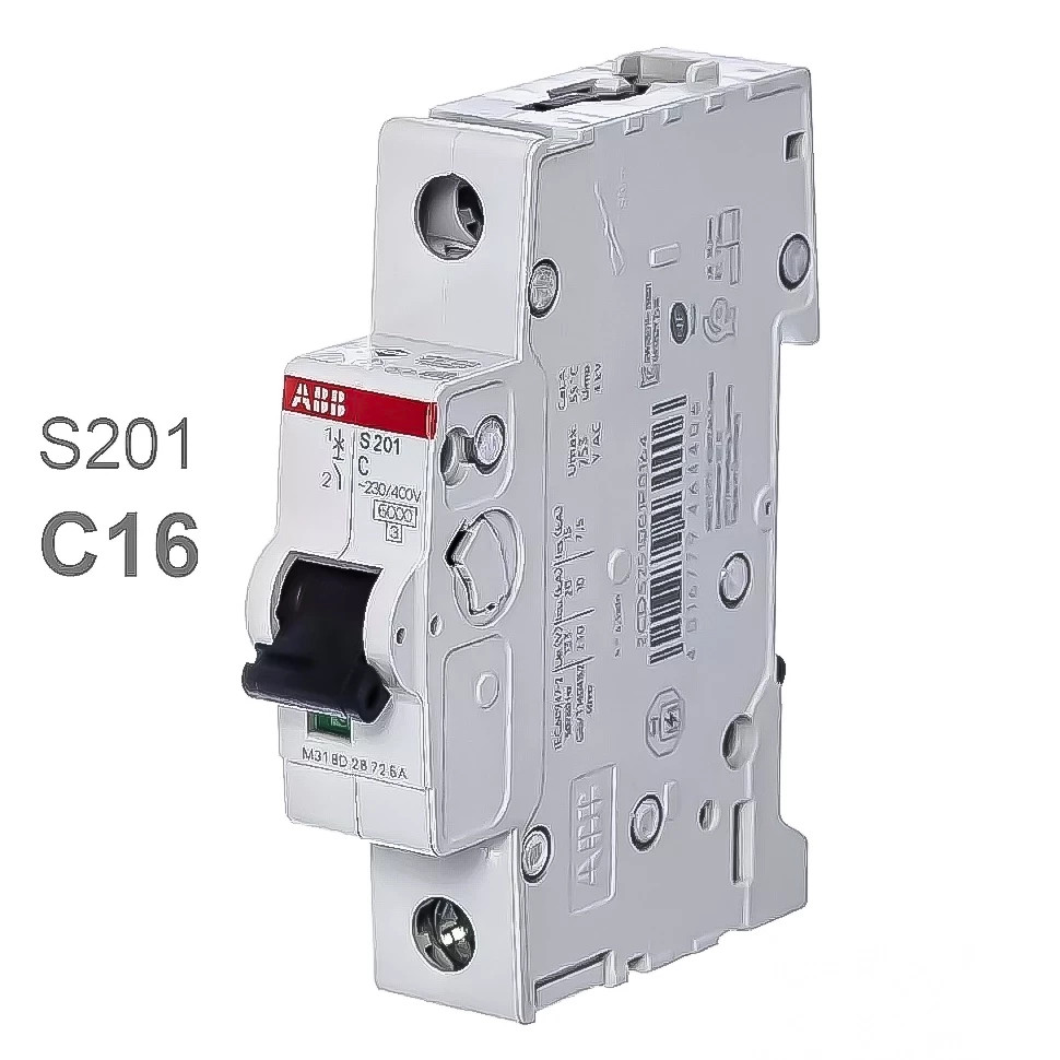 abb автоматический выключатель s201 (хар-ка c) 1p с16а 6ка 2cds251001r0164