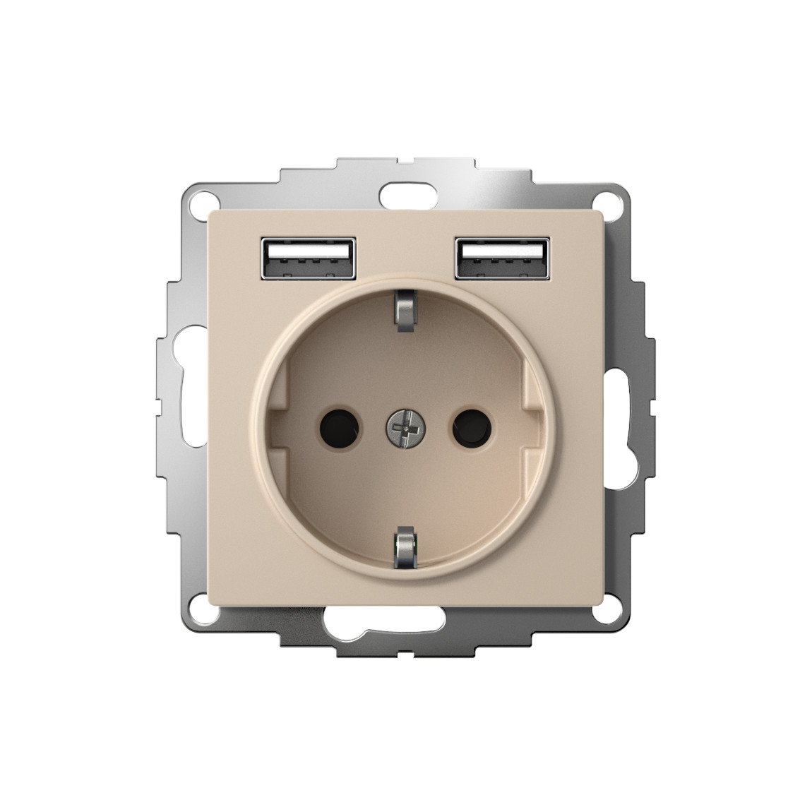 systeme electric atlasdesign розетка с заземлением и с 2 usb a+a, 2х5в/1,2а,16а, песочный atn001230