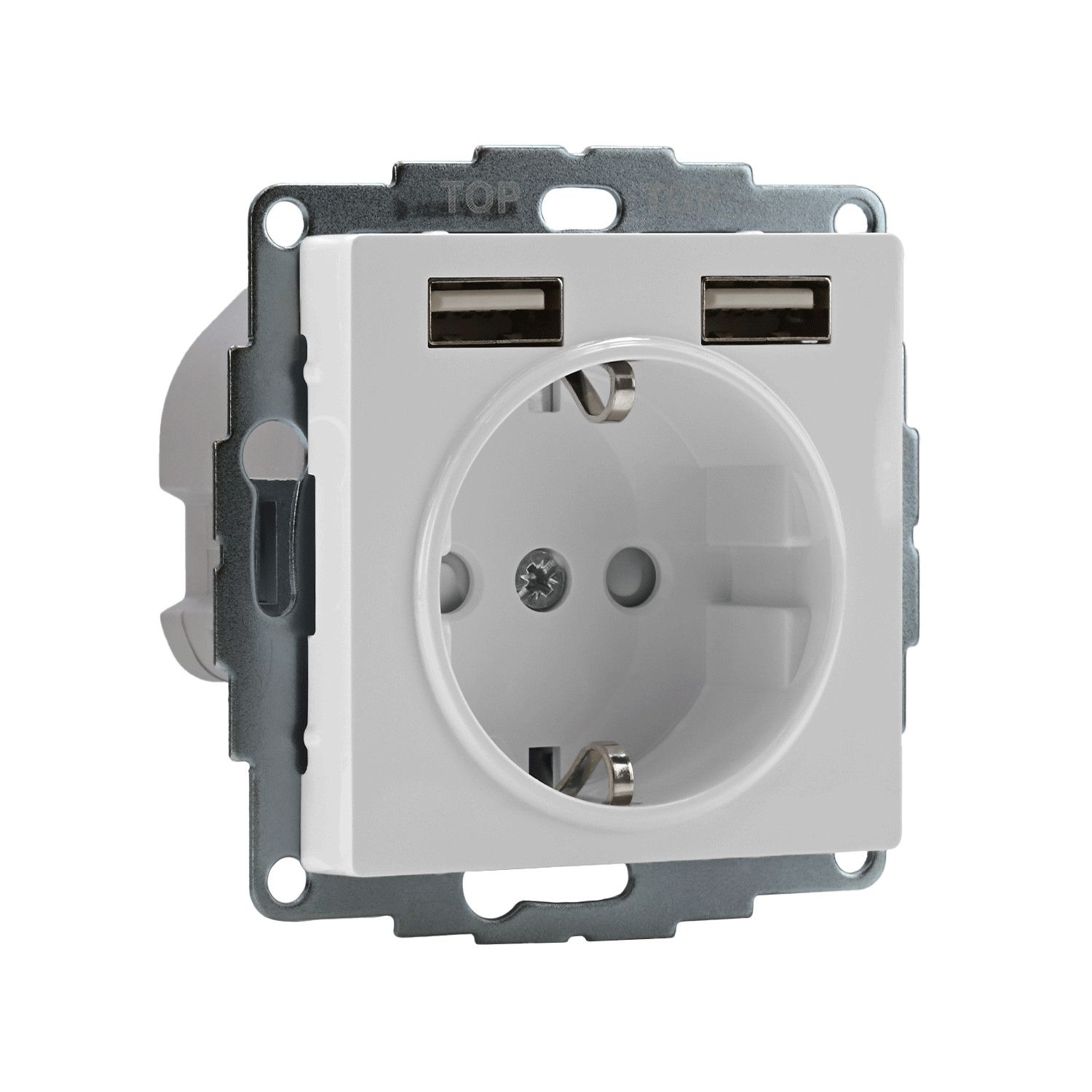 systeme electric atlasdesign, розетка с заземлением 16а с 2xusb для зарядки белый atn000130