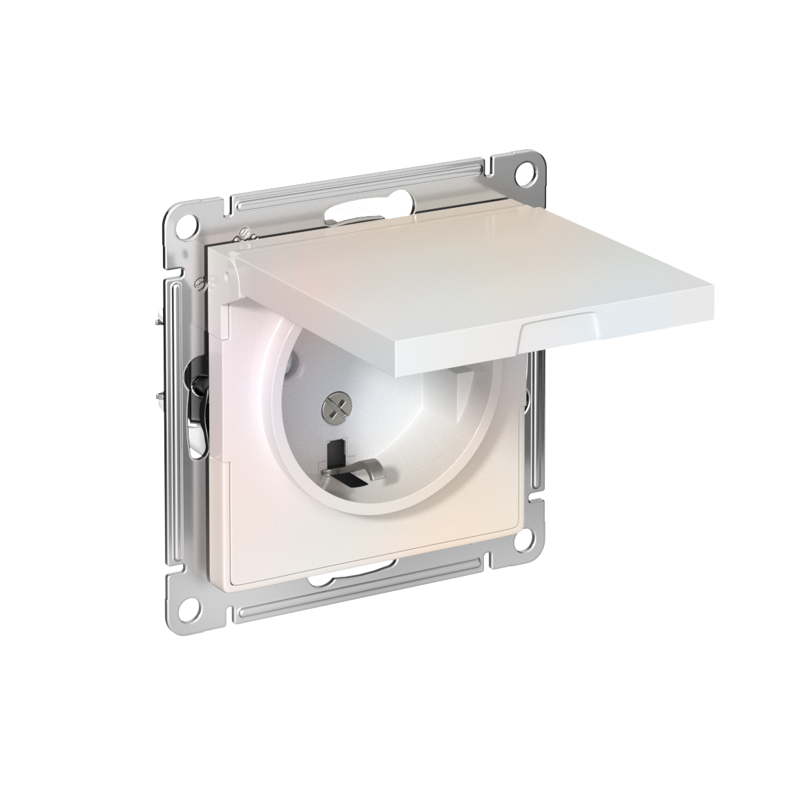 Systeme Electric ATLASDESIGN розетка 1-я с заземлением со шторками с крышкой IP20 жемчуг