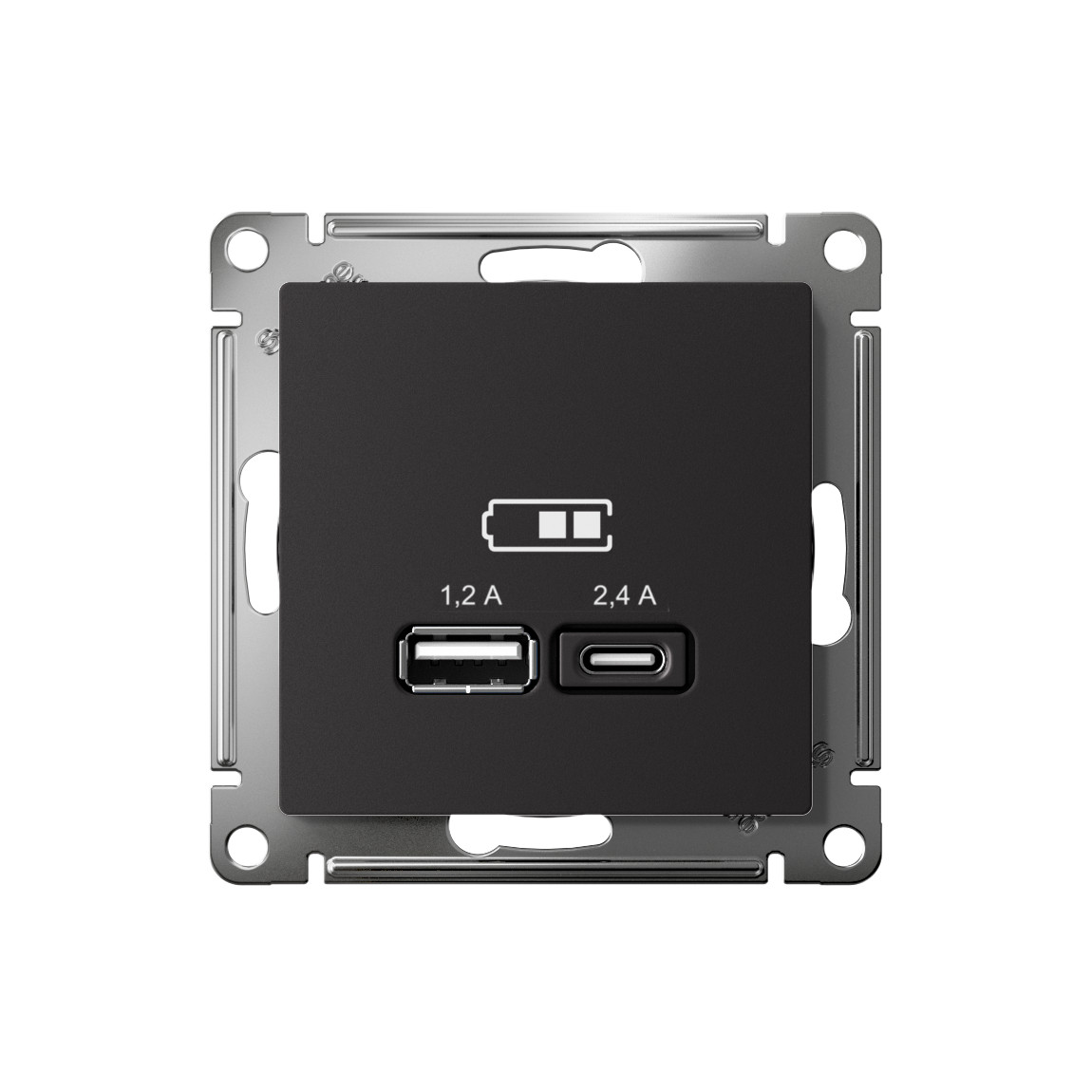 systeme electric atlasdesign розетка двойная usb тип а+с, 5в/2,4а, 2х5в/1,2а, карбон atn001039
