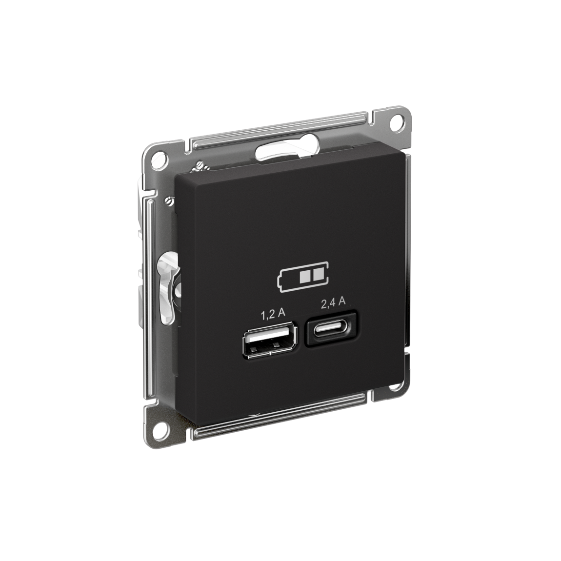 Systeme Electric ATLASDESIGN Розетка двойная USB тип A+С, 5В/2,4А, 2х5В/1,2А, карбон ATN001039