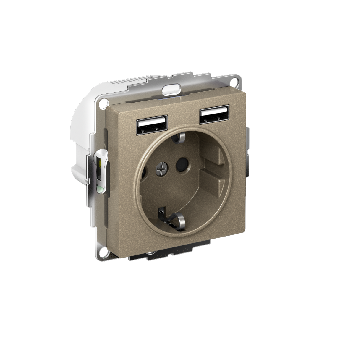 Systeme Electric ATLASDESIGN розетка с заземлением 16А с 2xUSB для зарядки шампань