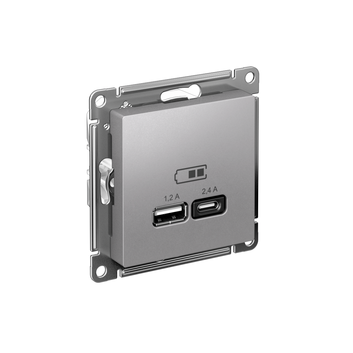 Systeme Electric ATLASDESIGN, розетка 2xUSB (1.2A/2.4A) типы A и C для зарядки алюминий ATN000339