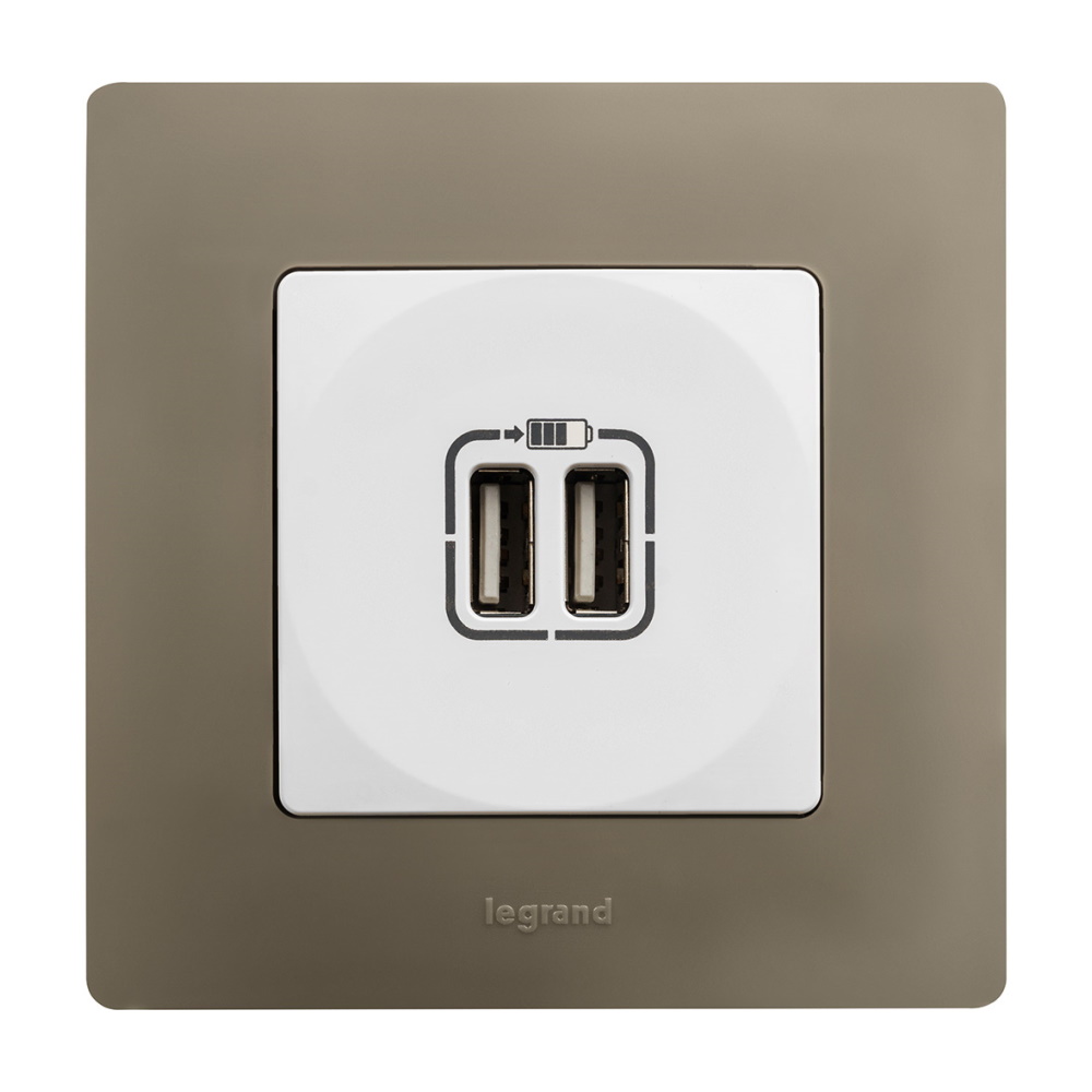 legrand etika зарядное устройство с двумя usb-разьемами 240в/5в 2400ма белый