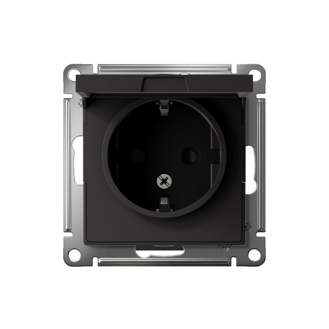 systeme electric atlasdesign розетка 1-я с заземлением со шторками с крышкой ip20 карбон