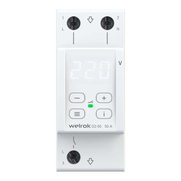 Реле контроля напряжения Welrok D2-50 1Ф 50А (max 60A) 11000ВА белый 2м 4660251140052