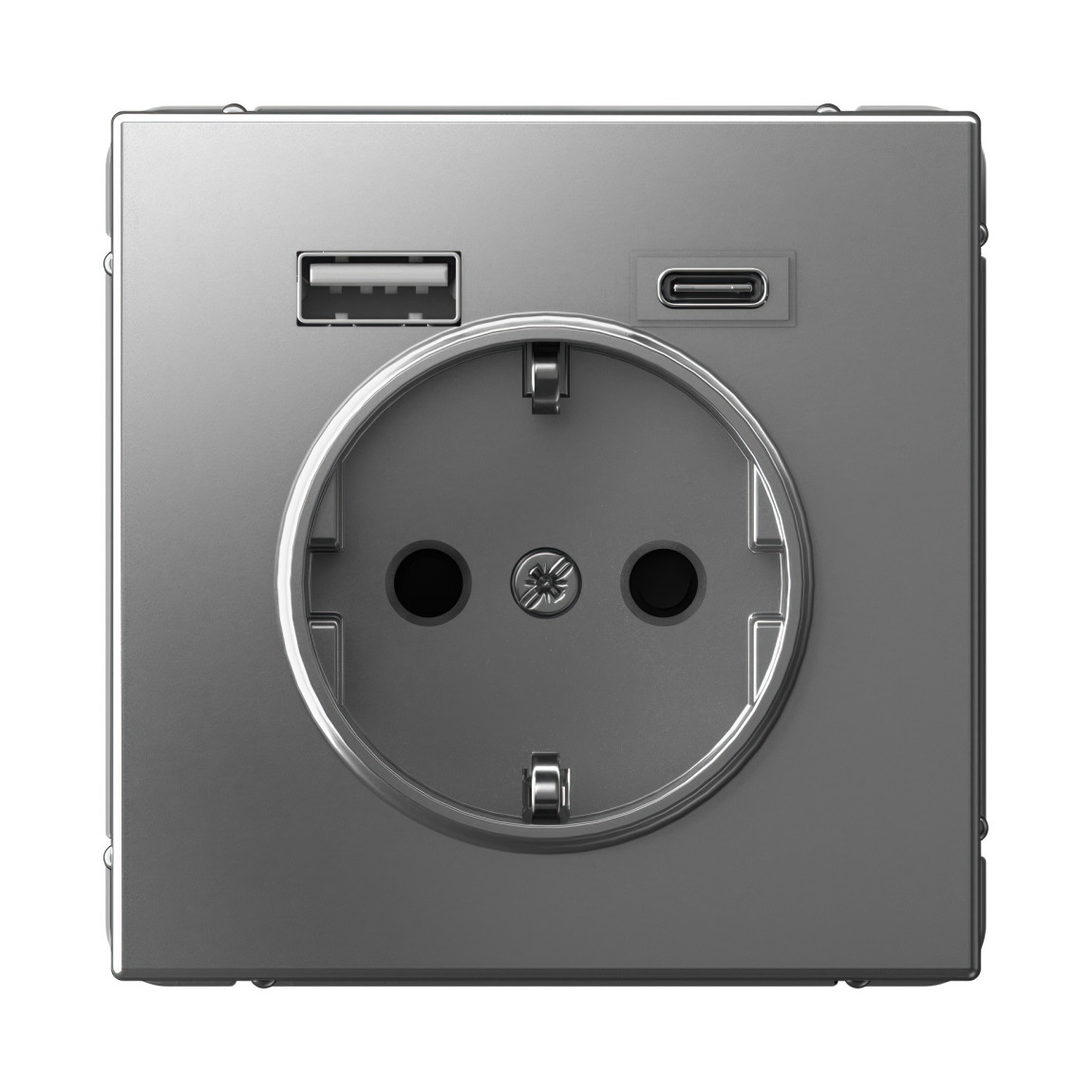 system electric artgallery розетка 1-я с заземлением со штор., с usb+usb type c, сталь gal000932