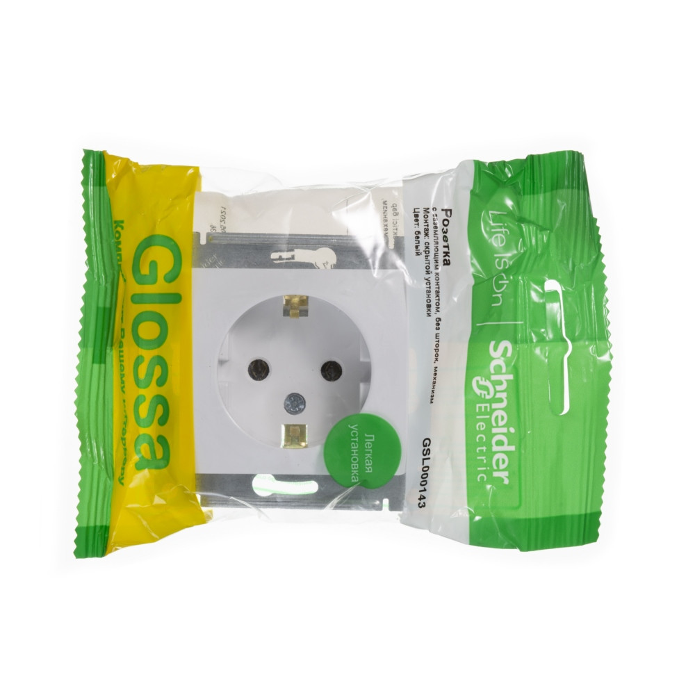 system electric glossa розетка 1-я с заземлением белый