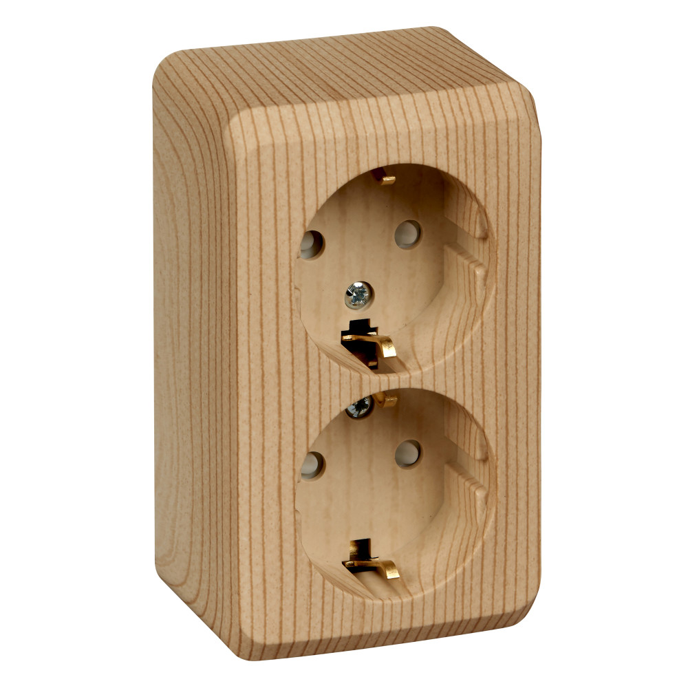 Этюд накладная розетка 2-я с заземлением со шторками дача(сосна) PA16-008D