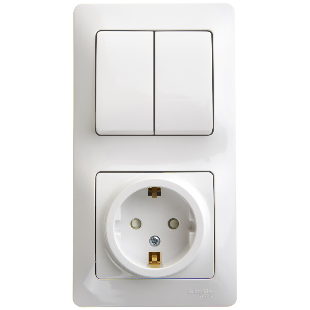 system electric glossa блок комбинированный роз с заземл. выключатель 2-клавишный белый