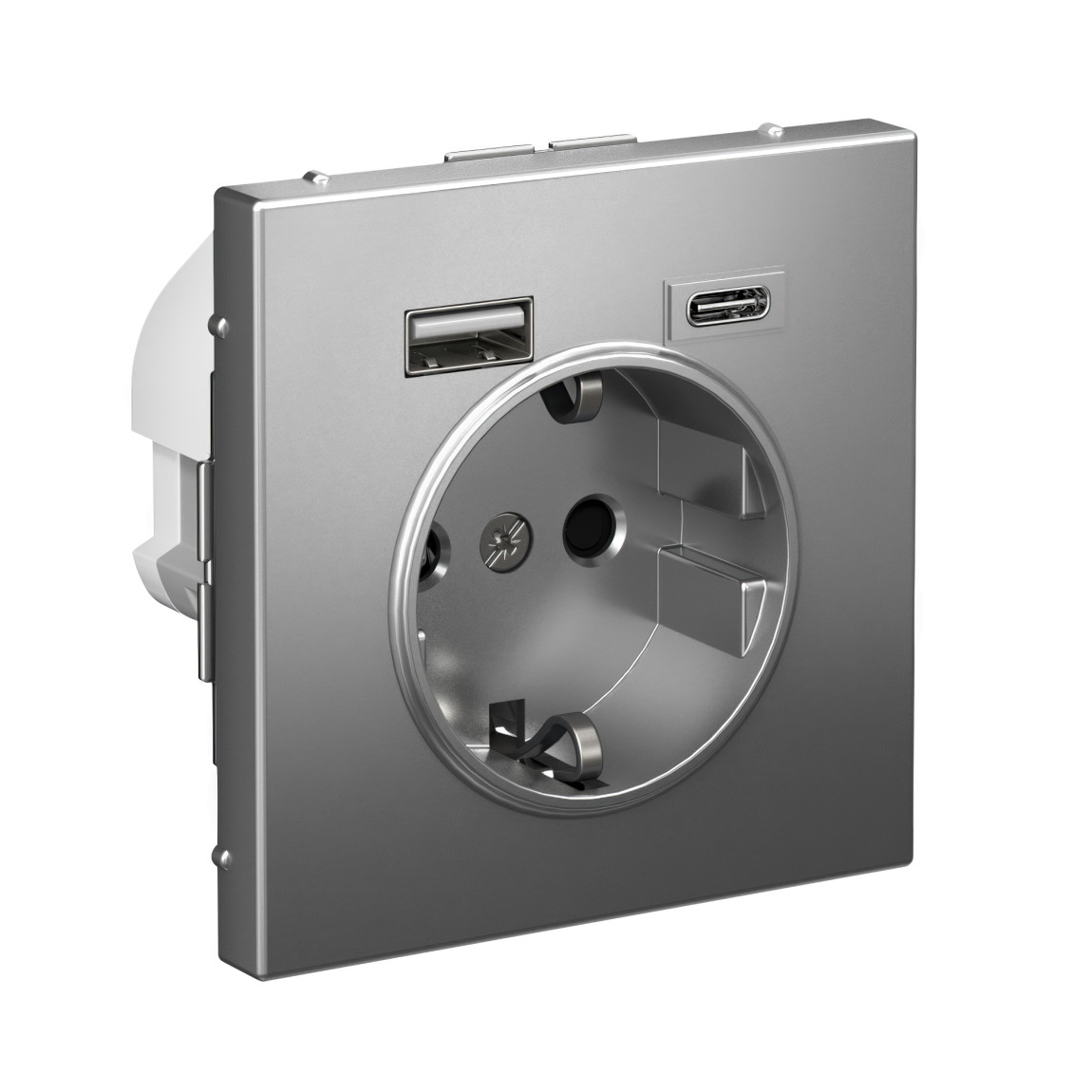 system electric artgallery розетка 1-я с заземлением со штор., с usb+usb type c, сталь gal000932