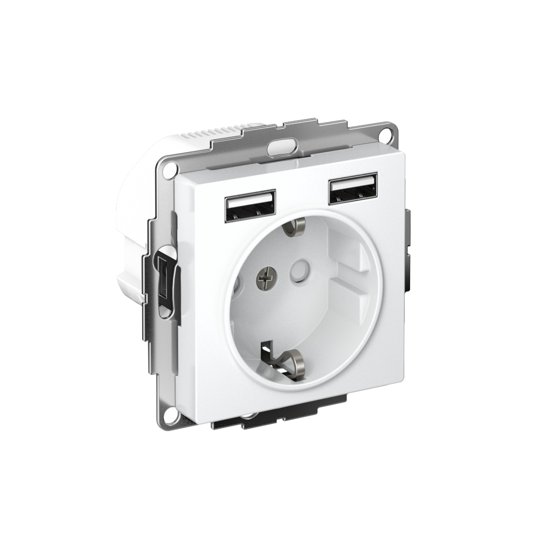 Systeme Electric ATLASDESIGN, Розетка с заземлением 16А с 2xUSB для зарядки белый ATN000130